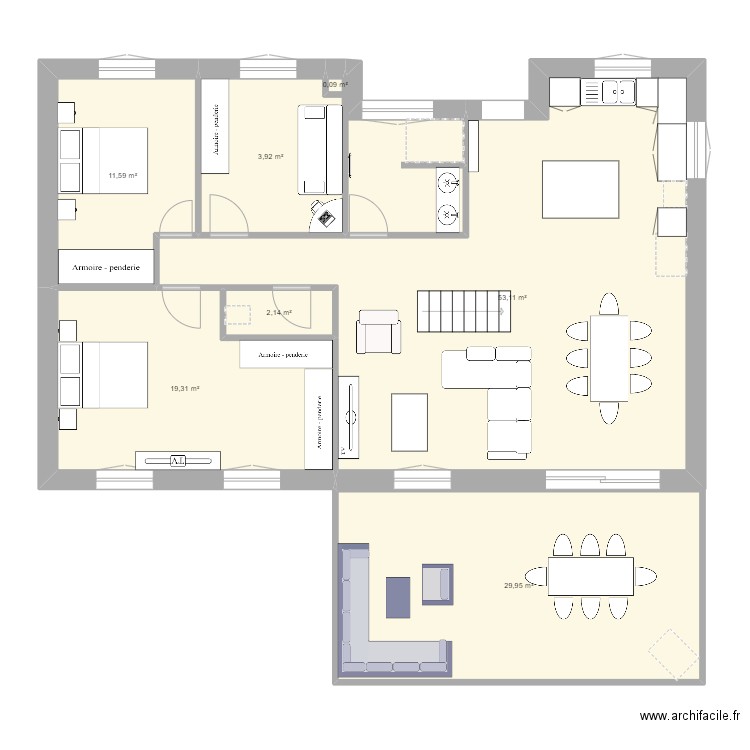 etage. Plan de 7 pièces et 126 m2