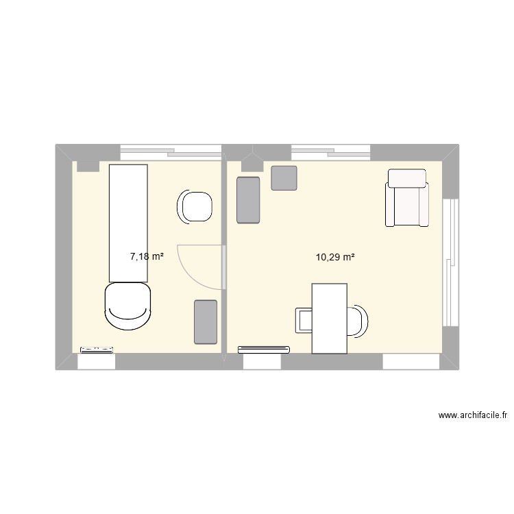 institut. Plan de 2 pièces et 17 m2