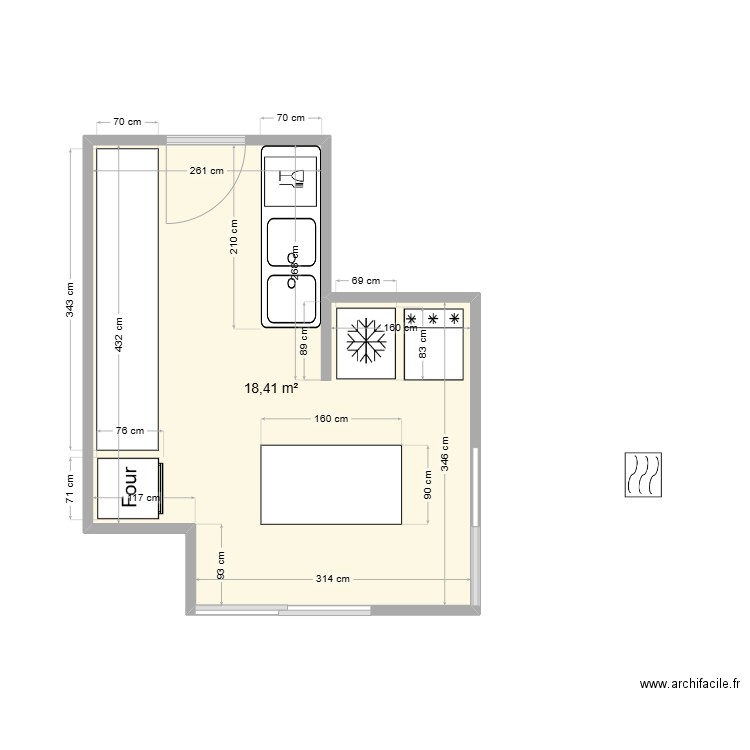 pujet. Plan de 1 pièce et 18 m2