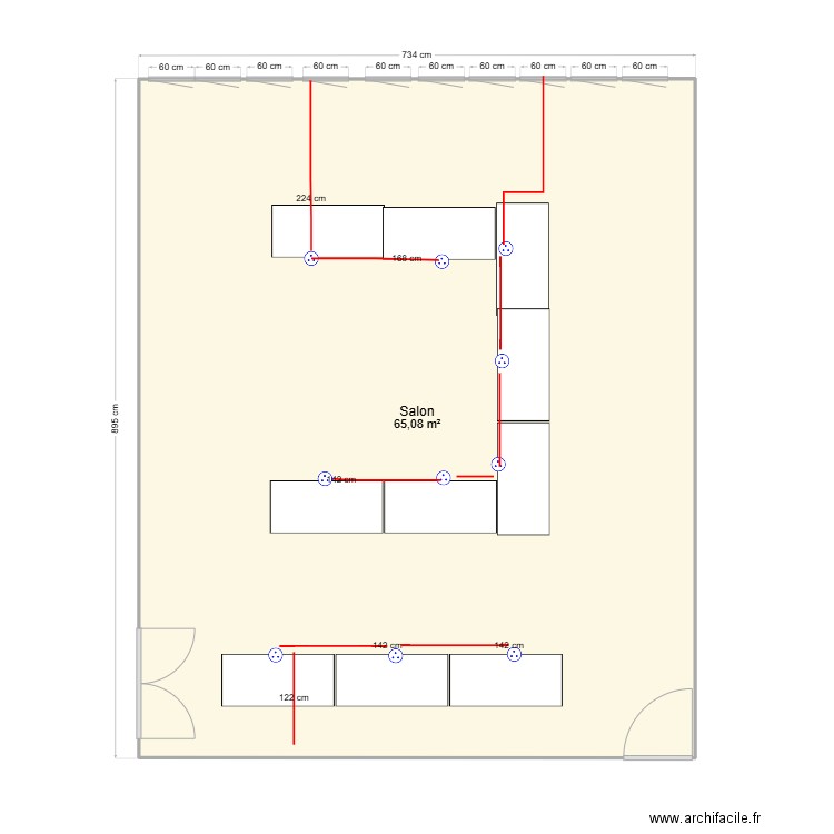 Bureau 2. Plan de 1 pièce et 65 m2