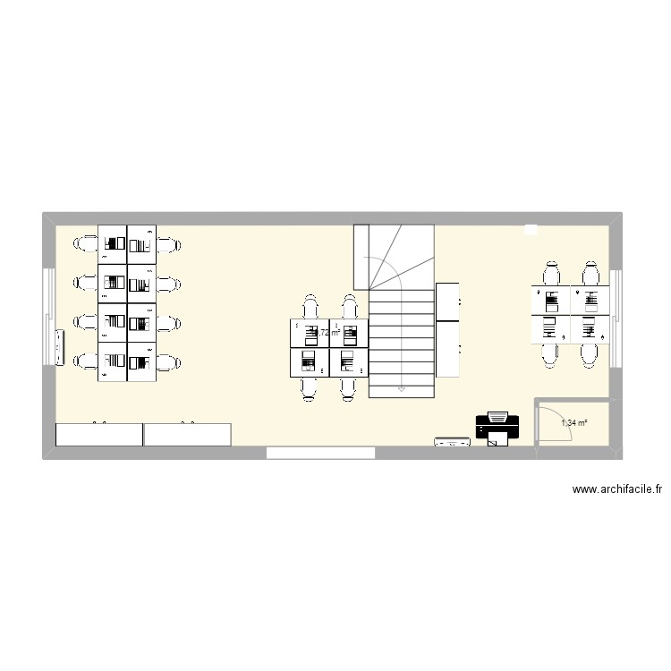 mezzanine. Plan de 2 pièces et 51 m2