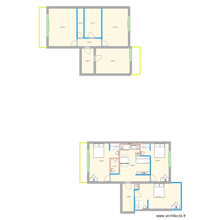 vue en plan existant AV henri . Plan de 14 pièces et 154 m2