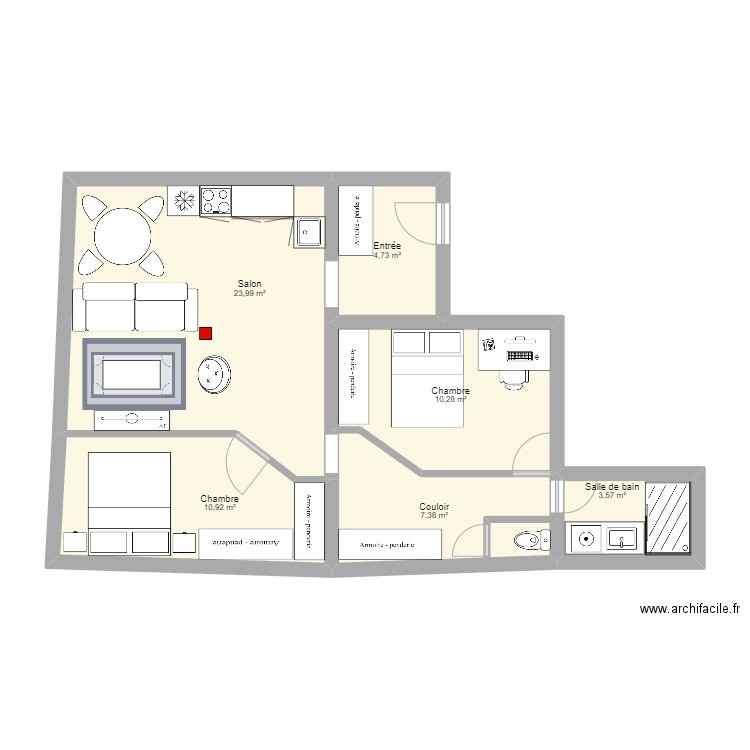 Test 1. Plan de 6 pièces et 61 m2