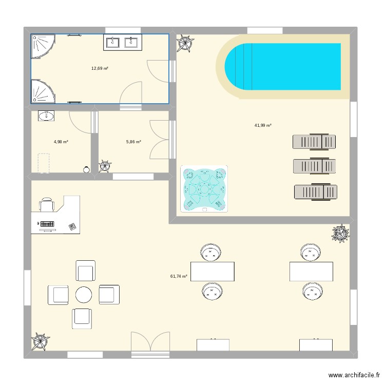 Institut esthétique. Plan de 5 pièces et 127 m2