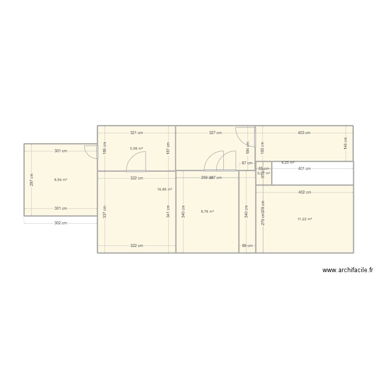 ETAGE. Plan de 7 pièces et 61 m2