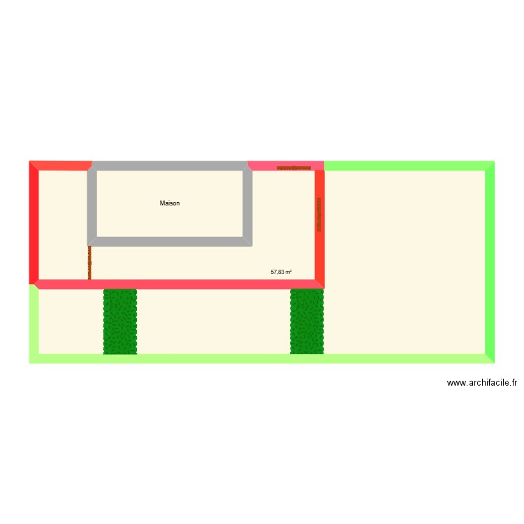 exterieur. Plan de 2 pièces et 66 m2