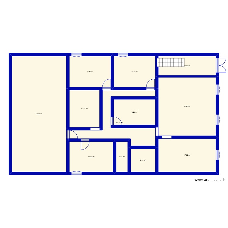 m1*. Plan de 12 pièces et 198 m2