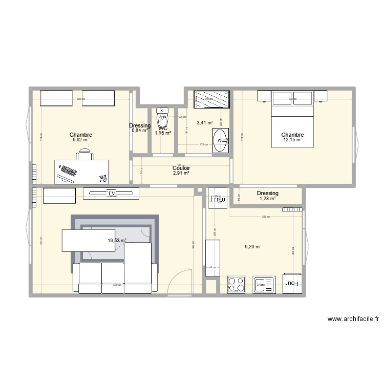 essai 4. Plan de 11 pièces et 61 m2