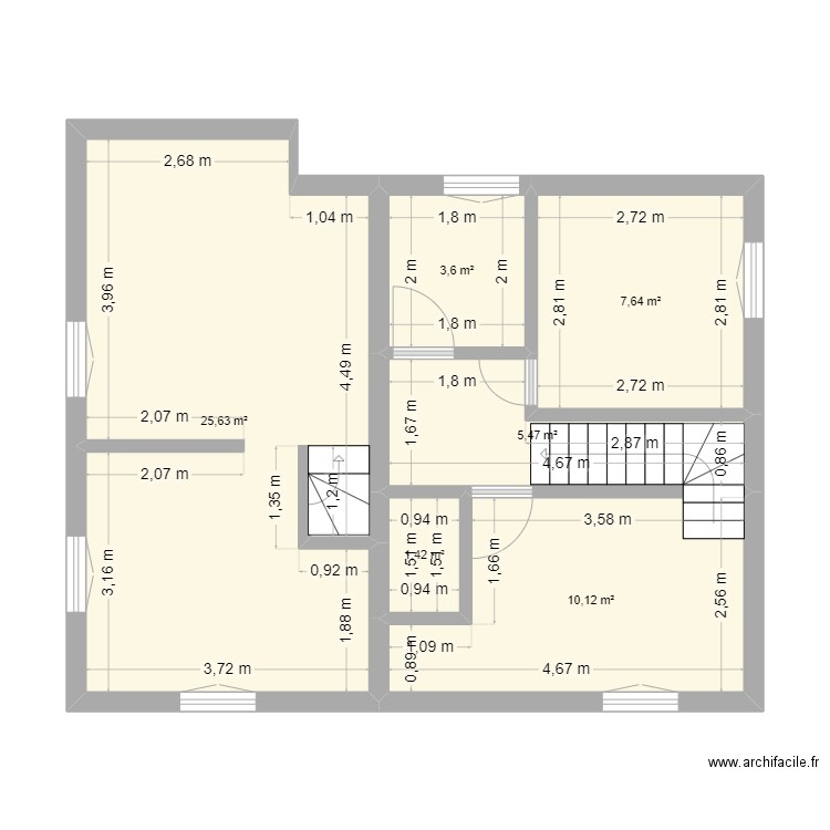 Réno étage. Plan de 6 pièces et 54 m2