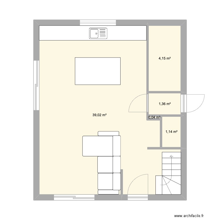 RdC. Plan de 5 pièces et 46 m2