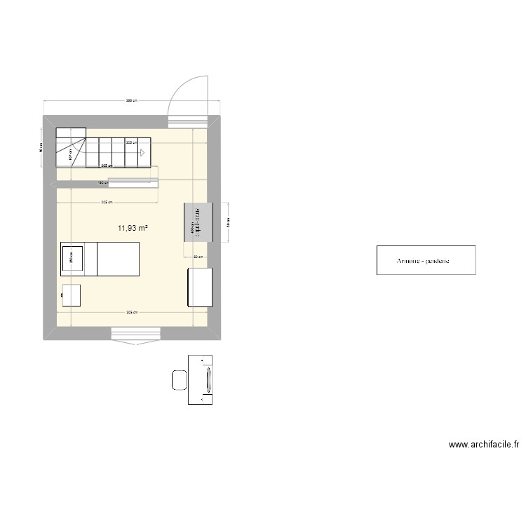 amenagement chambre 9M2:000. Plan de 1 pièce et 12 m2