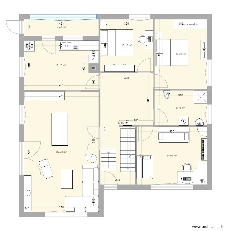 Maison Pfaffenheim aménagement provisoire. Plan de 9 pièces et 114 m2