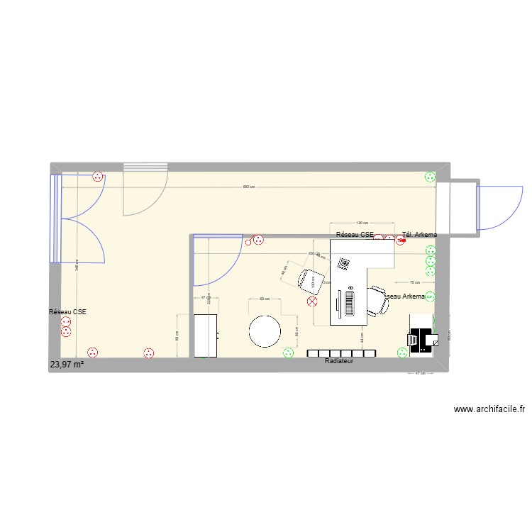 Bureau du Secrétaire. Plan de 1 pièce et 24 m2