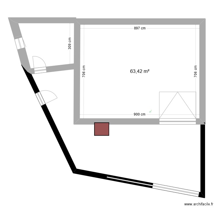 Projet clôture et porte de grange. Plan de 1 pièce et 63 m2