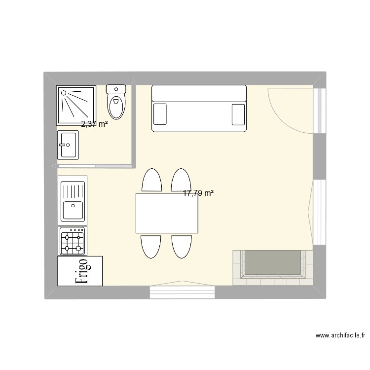 cabanon. Plan de 2 pièces et 20 m2