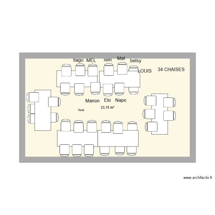 Bapteme 1. Plan de 1 pièce et 33 m2