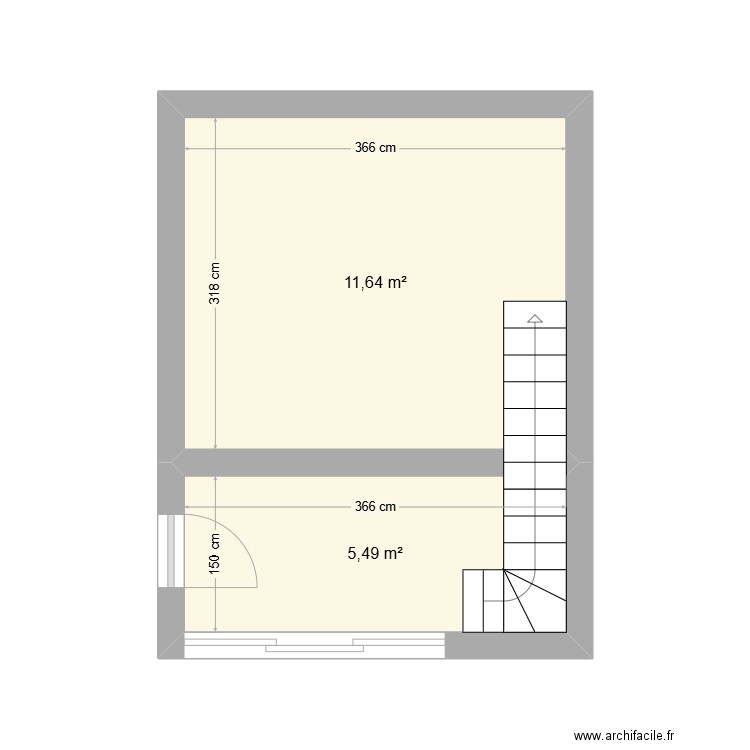 chambre parentale. Plan de 2 pièces et 17 m2