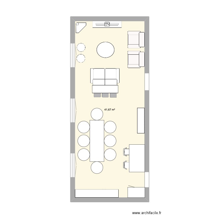 Séjour. Plan de 1 pièce et 42 m2