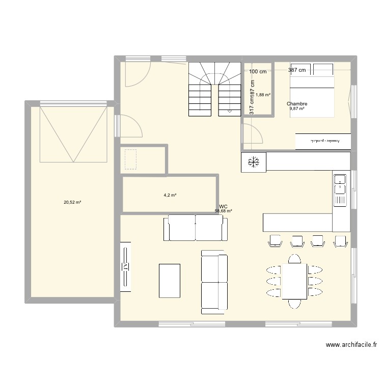 MAISON. Plan de 5 pièces et 103 m2