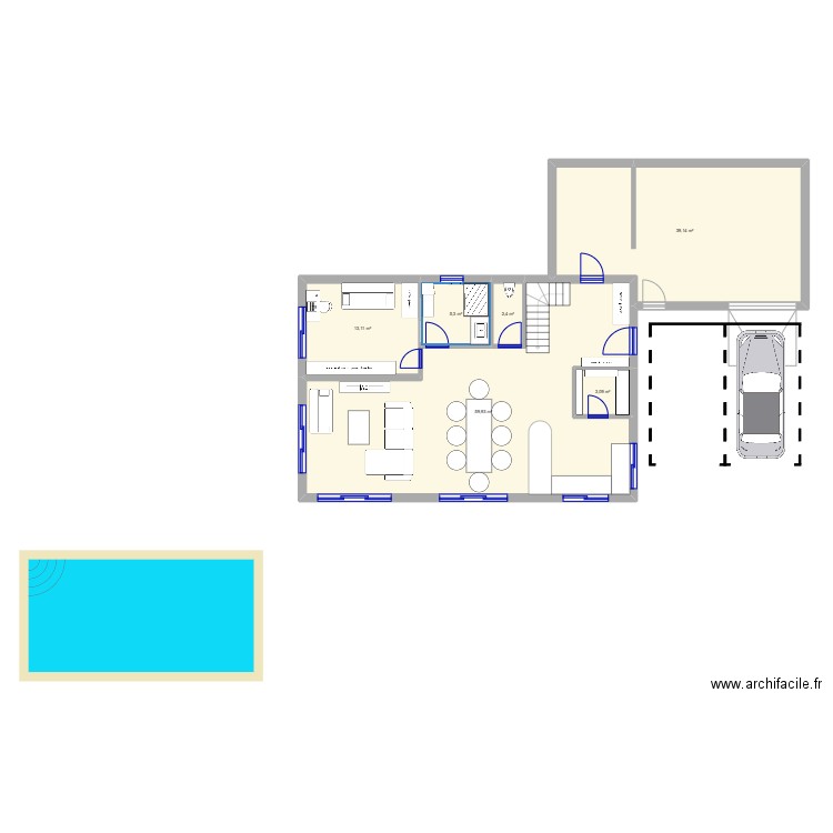 RDC PONCH 1. Plan de 6 pièces et 123 m2