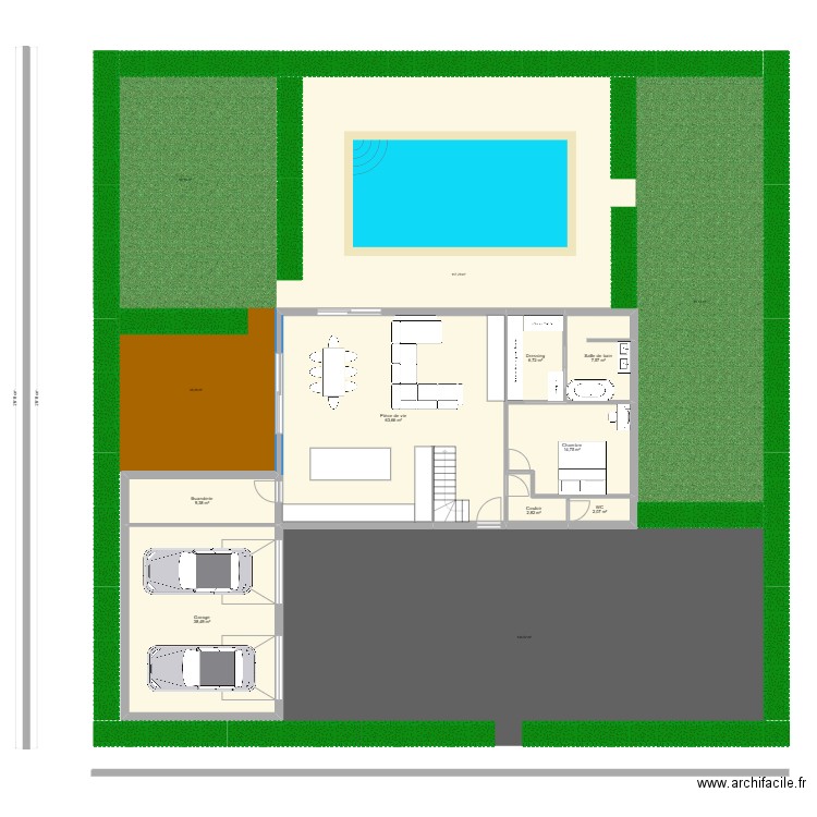 Construction. Plan de 16 pièces et 221 m2