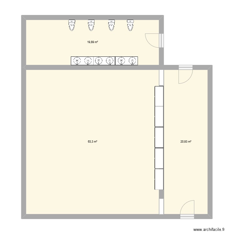 Salle de vie 3-4 ans . Plan de 3 pièces et 104 m2