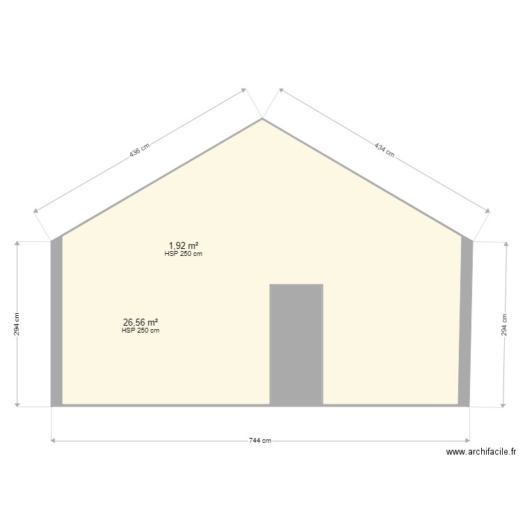 maison coté est porte déplacé couleur gris rail 7016. Plan de 2 pièces et 28 m2