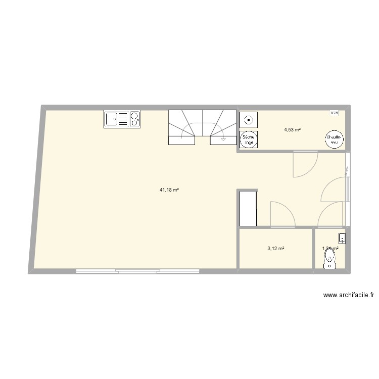 RDC_V2. Plan de 4 pièces et 50 m2