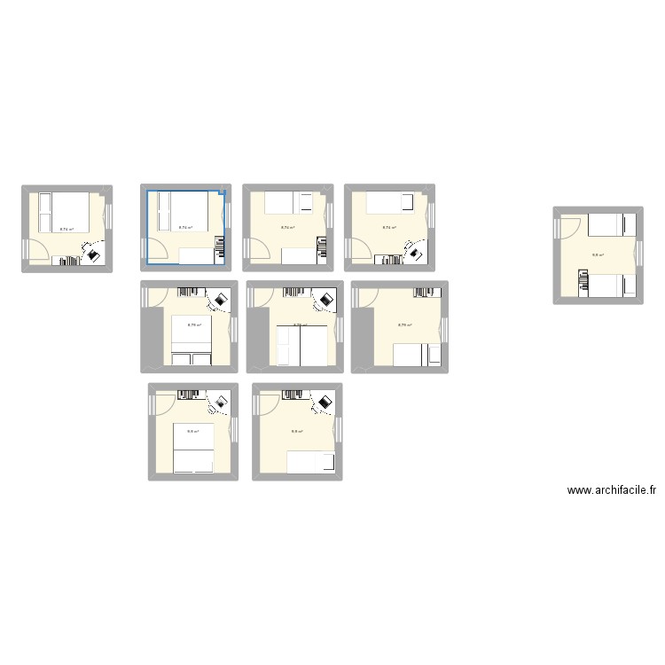 Chambre verte. Plan de 10 pièces et 91 m2