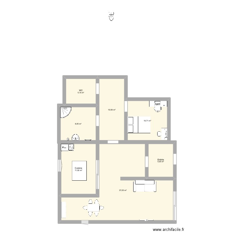 Maison . Plan de 7 pièces et 89 m2