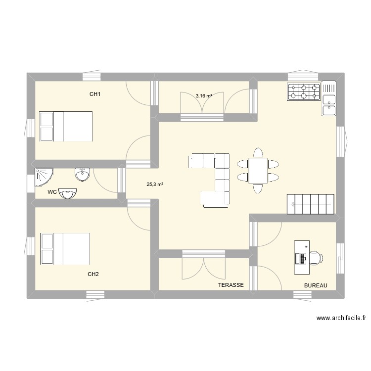 Mouhoutar Ali. Plan de 7 pièces et 60 m2