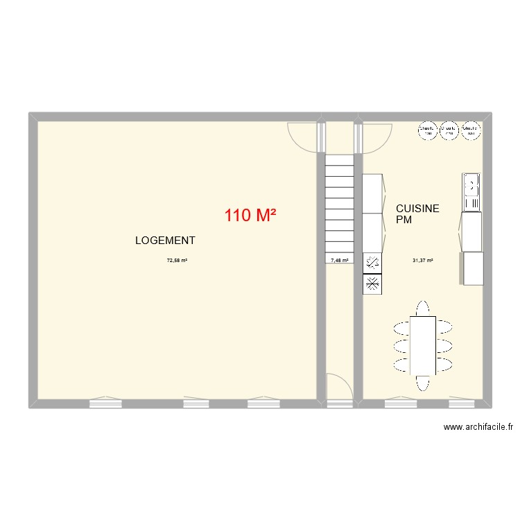 PM 1ER PROJET. Plan de 3 pièces et 111 m2