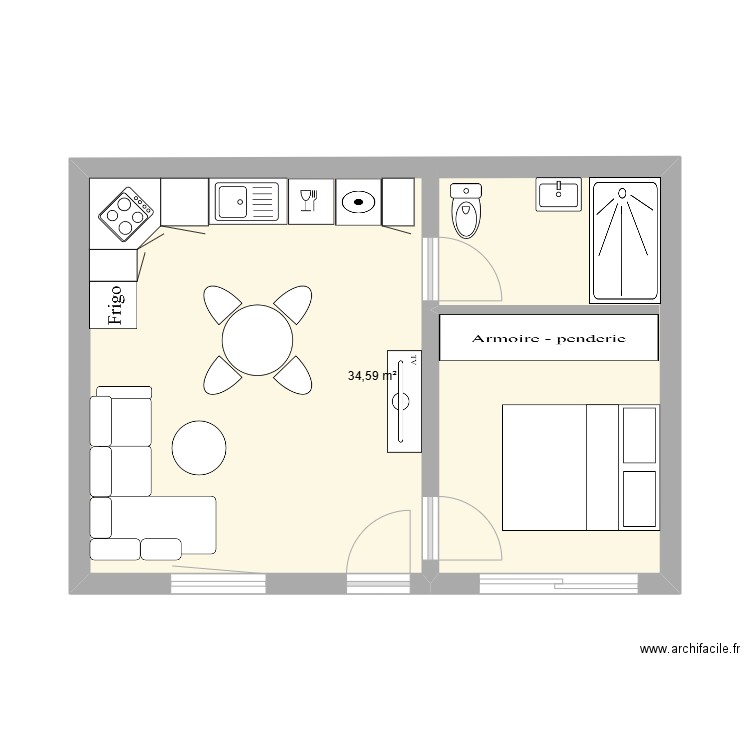 Studio Garage . Plan de 1 pièce et 35 m2