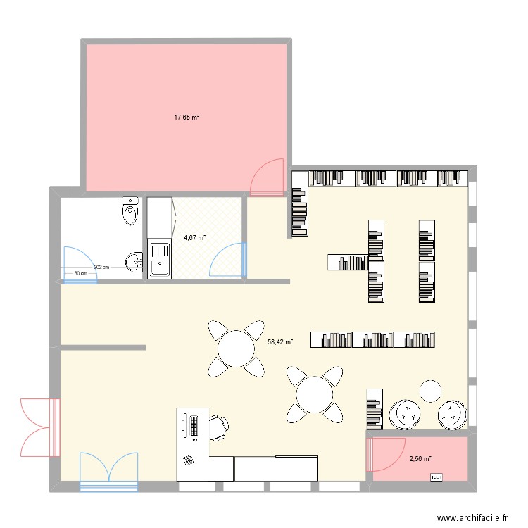 Médiathèque Plessala. Plan de 4 pièces et 83 m2