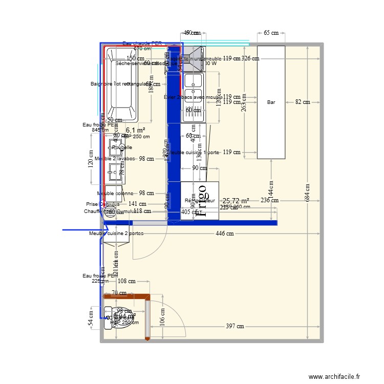 agrandissement. Plan de 3 pièces et 33 m2