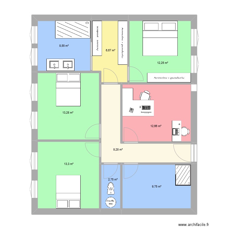 APS01 v4. Plan de 9 pièces et 88 m2