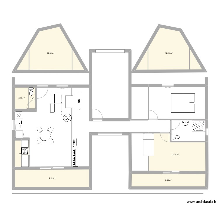 MAISON a DOUBLE. Plan de 8 pièces et 59 m2