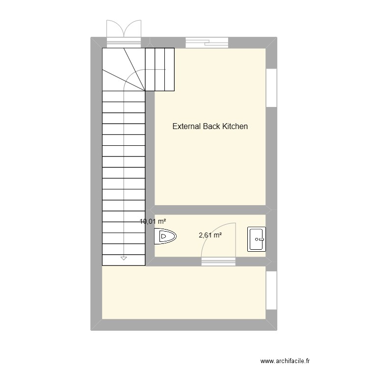 Sous extension. Plan de 3 pièces et 22 m2