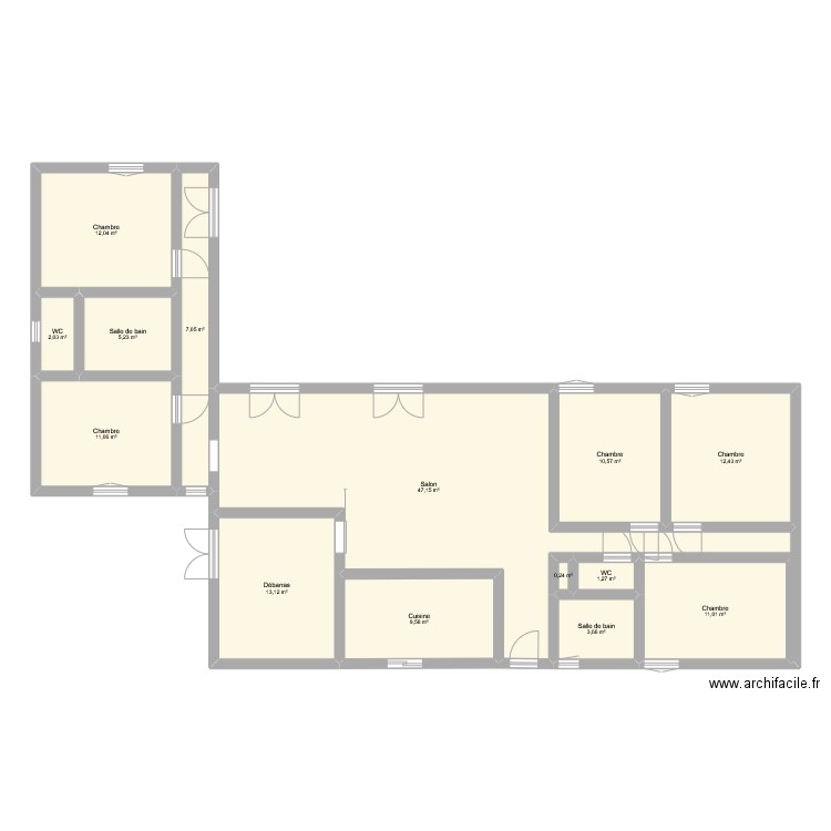 extension. Plan de 14 pièces et 146 m2