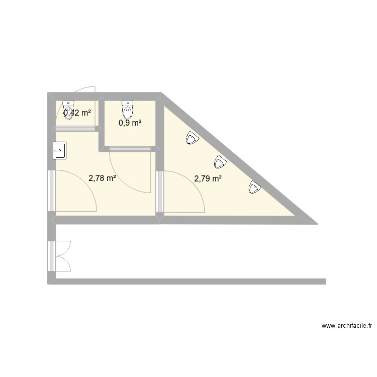 sanitaire musée. Plan de 4 pièces et 7 m2