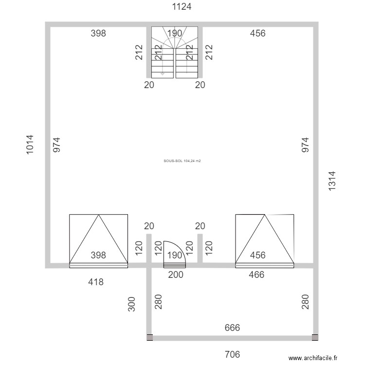 PIANTONI Régis sous-sol. Plan de 2 pièces et 123 m2