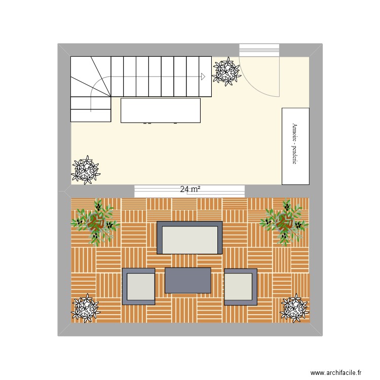 rdc. Plan de 1 pièce et 24 m2