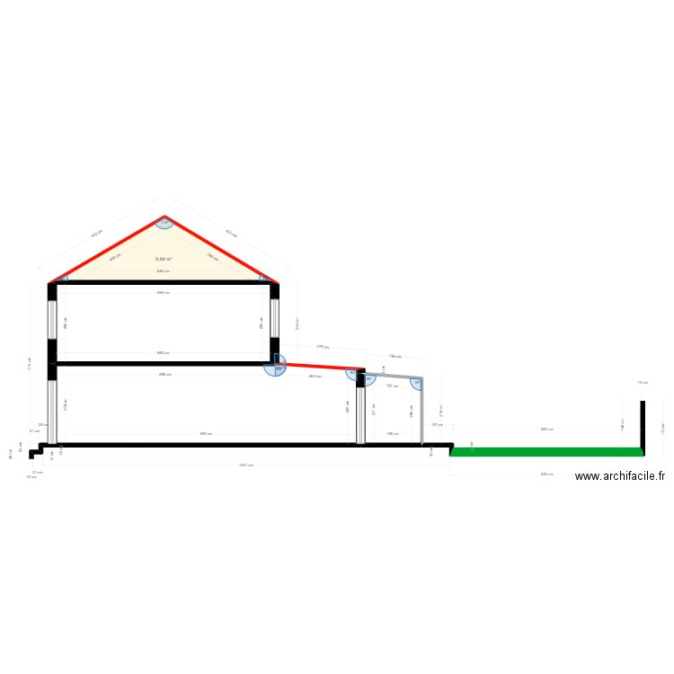 Plan de coupe. Plan de 4 pièces et 52 m2