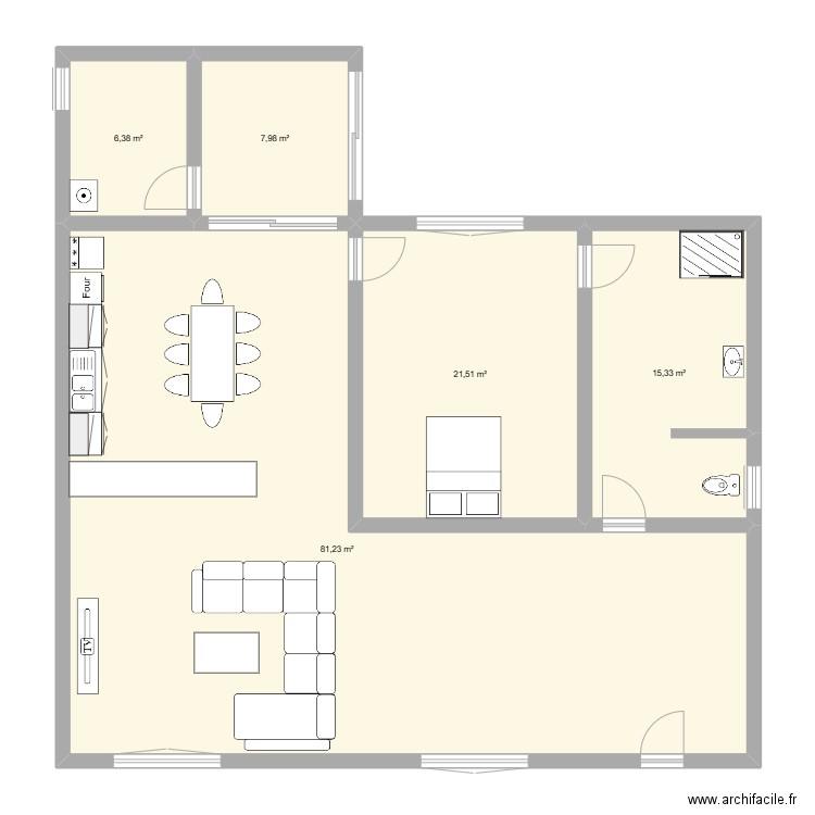 Bungalow 1. Plan de 5 pièces et 132 m2