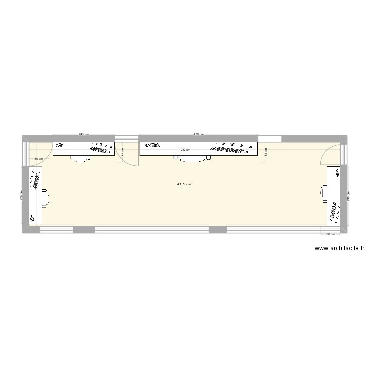 HMC. Plan de 1 pièce et 41 m2