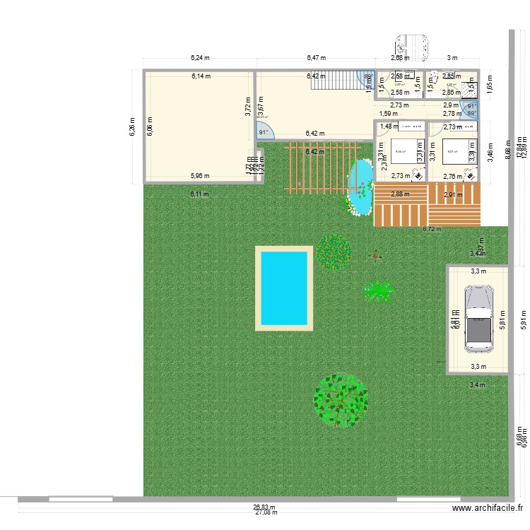 maison plage garage +deux chambre+ buanderie+jardin. Plan de 8 pièces et 150 m2