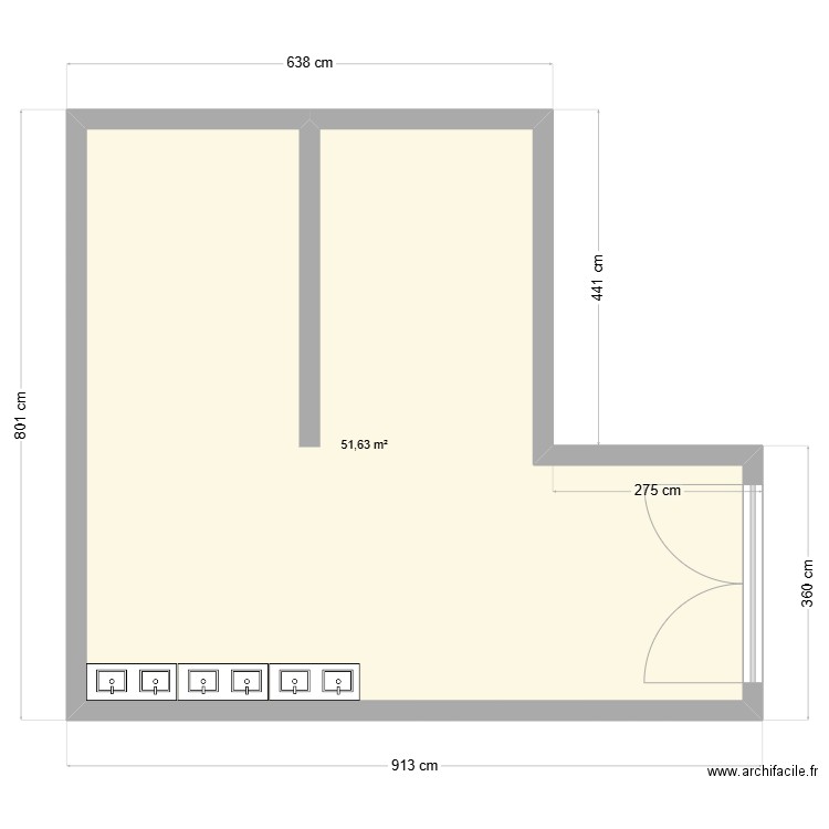 Salle de bain collectif. Plan de 1 pièce et 52 m2