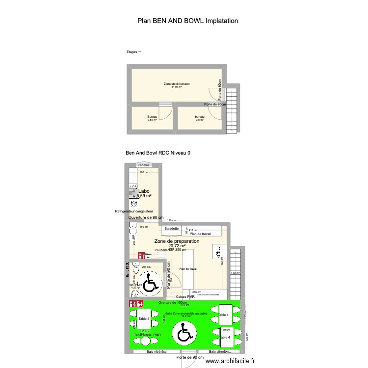 Plan BEN AND BOWL Implantation. Plan de 8 pièces et 71 m2