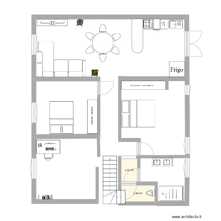 maison. Plan de 2 pièces et 3 m2