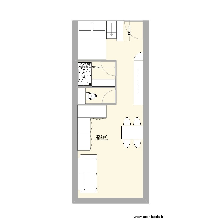 2AL. Plan de 2 pièces et 27 m2